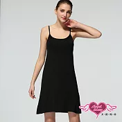 天使霓裳 內搭連身裙 優雅舒適 莫代爾一字領連身裙睡衣 3D胸墊(黑M~XL) L 黑