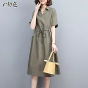 【初色】純色繫帶收腰洋裝-共2色-99081(M-2XL可選) XL 軍綠