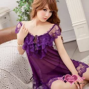 天使霓裳 性感睡衣 甜味浪漫 層次蕾絲連身睡衣(共四色) F 紫