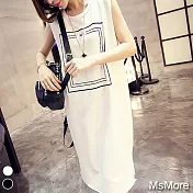【MsMore】仲夏大碼印花休閒棉T背心洋裝#109535- L 白
