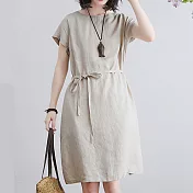 【ACheter】韓國大碼氣質純色簡約儷人寬鬆洋裝#109356- L 米