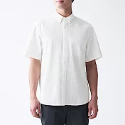 [MUJI無印良品]男有機棉泡泡紗扣領短袖襯衫 L 白色