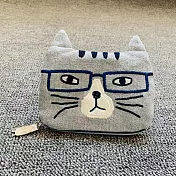 FUNNNY 日本連線動物系列 面紙零錢包  眼鏡貓咪灰