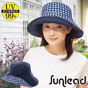 Sunlead 雙面雙色可戴。可塑型折邊防曬寬緣遮陽帽/漁夫帽 (海軍藍/格紋)