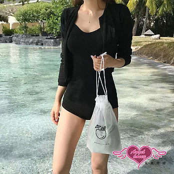 天使霓裳 連身泳衣 高貴優雅 時尚韓系風格一件式泳裝 配件小外套(M~XL)  L 黑