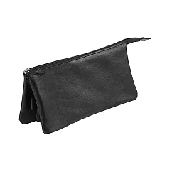【Clairefontaine|Leather pencil cases】_植鞣小羊皮革拉鍊軟袋 _雙袋_21x3x11cm_ 黑色