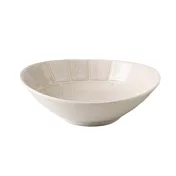 【西海陶器】美濃燒｜格磚紋橢圓陶瓷餐碗250ml ‧ 象牙白