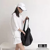 【Jilli~ko】兩件套韓系簡約寬版休閒套裝 8809　 FREE 白色