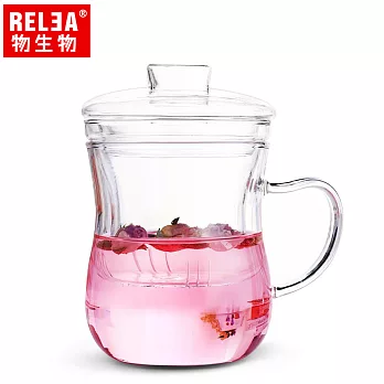 【香港RELEA物生物】380ml 優雅耐熱玻璃泡茶杯(附濾茶器)
