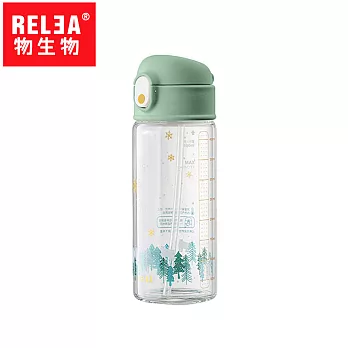 RELEA物生物 500ml Clear吸管玻璃杯- Luca綠飄雪