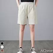 【ACheter】平腹後鬆緊腰好身材涼爽休閒棉麻寬短褲#109676- XL 白
