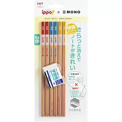 【TOMBOW日本蜻蜓】ippoXMONO兒童六角鉛筆組─2B 原木色
