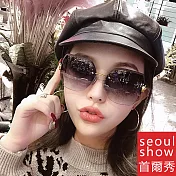 seoul show首爾秀 無框水晶切邊鑲鑽太陽眼鏡UV400墨鏡 9027 漸變紫灰