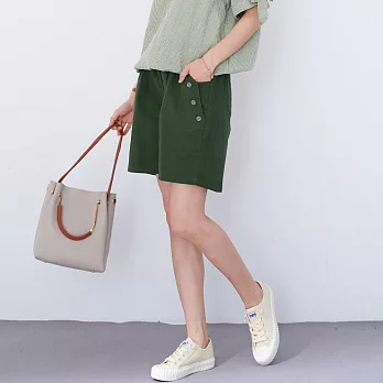【慢。生活】格子包布扣造型短褲 13126　 FREE 綠色