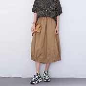 【慢。生活】日系設計款鬆緊下襬花苞長裙 K2961　 FREE 卡其色