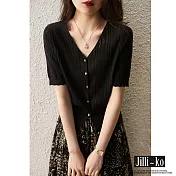 【Jilli~ko】波浪邊下襬薄款開扣針織衫 6016  FREE 黑色