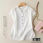 【Jilli~ko】前短後長輕文藝棉麻襯衫 J8192　 FREE 白色