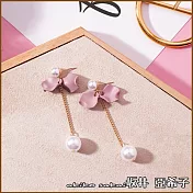 『坂井.亞希子』甜美百搭粉紫色花瓣造型垂墜耳環 -珍珠款