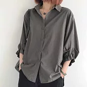 【ACheter】韓國初秋燈籠袖寬鬆大碼棉麻襯衫#109958- L 灰