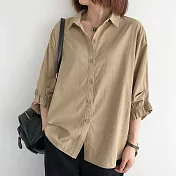【ACheter】韓國初秋燈籠袖寬鬆大碼棉麻襯衫#109958- L 淺卡