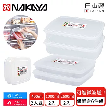 【日本NAKAYA】日本製扁形透明收納/食物保鮮盒6件組
