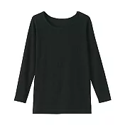 [MUJI無印良品]女有機棉保暖九分袖T恤 S 黑色