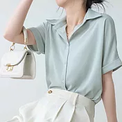 【MsMore】喬妹時尚穿搭雪紡純色襯衫#110137- M 綠