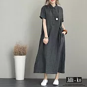 【Jilli~ko】輕文藝棉麻感連衣裙 J8225　 FREE 灰色