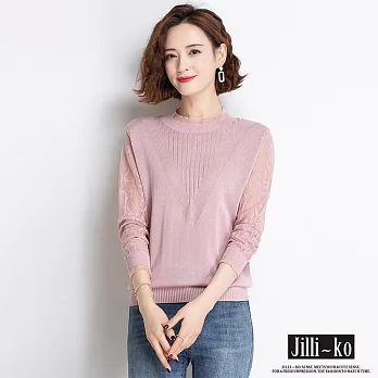 【Jilli~ko】蕾絲袖冰絲薄款針織衫 J8232　 FREE 粉紅色