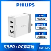 PHILIPS飛利浦 44W 3port PD充電器 DLP4328C (雙Type-C) 白色
