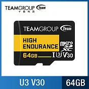 TEAM 十銓 High Endurance Micro SDXC UHS-I U3 V30 64GB 監控專用記憶卡