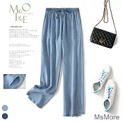 【MsMore】天絲薄款鬆緊腰牛仔九分寬褲#110118- L 淺藍
