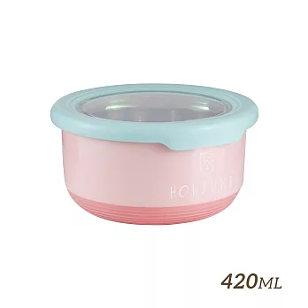 【HOUSUXI舒希】不鏽鋼雙層隔熱碗-420ml  -淺粉