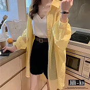 【Jilli~ko】同色條紋蓬袖防曬衫 J8255　 FREE 黃色