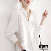 【Jilli~ko】韓版休閒百搭寬版襯衫 J8269　 FREE 白色