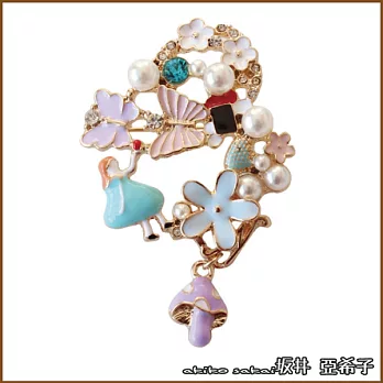 『坂井.亞希子』愛麗絲仙境系列-蝴蝶花朵彩鑽珍珠蘑菇胸針  -單一款式