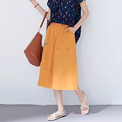 【慢。生活】鬆緊腰日系文青設計款長裙 K2986　 FREE 橘黃色