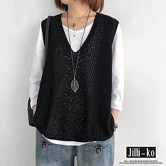 【Jilli~ko】文藝鏤空寬鬆針織背心 J8279  FREE 黑色