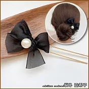 『坂井．亞希子』典雅網紗珍珠蝴蝶結造型髮簪  -黑色