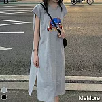 【MsMore】原宿風ins學生無袖T恤印花休閒洋裝#110475- L 灰