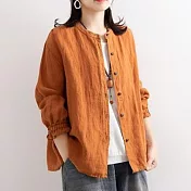 【ACheter】大碼長袖寬鬆休閒燈籠袖襯衫上衣#110433- L 橘