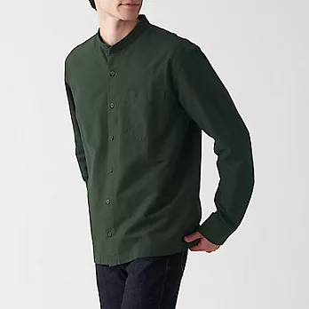 [MUJI無印良品]男有機棉水洗牛津布立領襯衫 XS 深綠