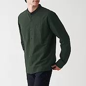 [MUJI無印良品]男有機棉水洗牛津布立領襯衫 XL 深綠