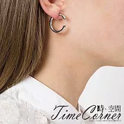 『時空間』925銀針時尚穿透感C型造型耳環(大款) -白金色