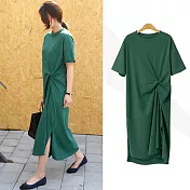 【MsMore】法國休閒寬鬆皺褶設計棉T洋裝#110538- 2XL 綠
