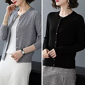 【MsMore】韓版簡約氣質珍珠扣針織外套#110576- F 灰