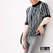【Jilli~ko】緻配色直條針織衫 J8297 M　 M 黑色
