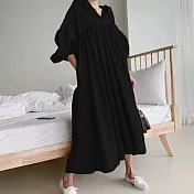 【ACheter】韓國東大門時尚燈籠袖娃娃棉麻洋裝#110500- F 黑