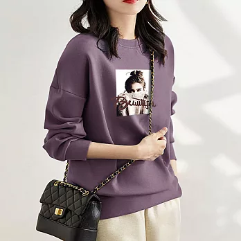 【MsMore】寬鬆大碼字母人頭印花棉T寬鬆上衣#110529- M 紫