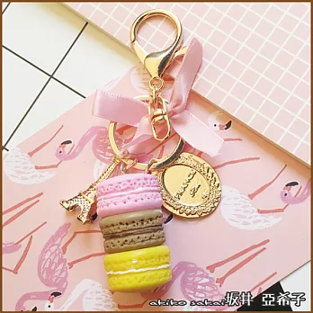 『坂井.亞希子』法式甜品馬卡龍造型鐵塔金幣吊飾錀匙圈  -粉色